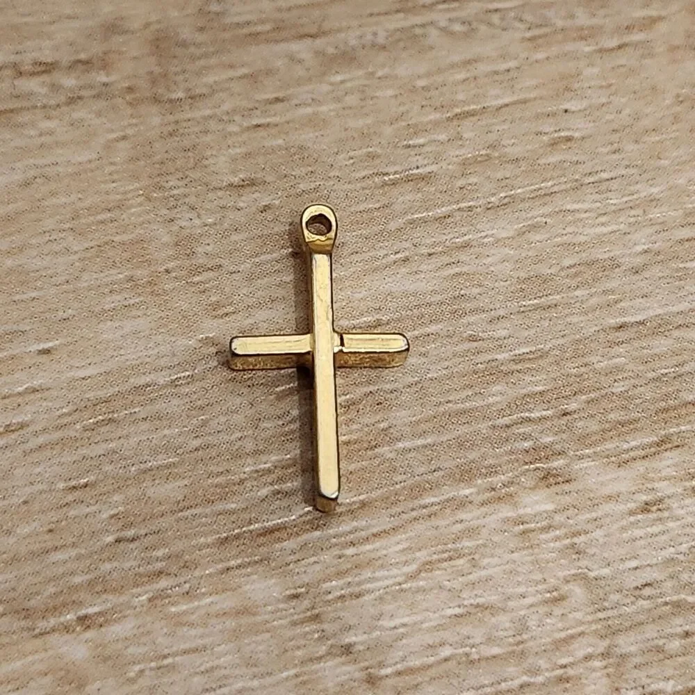 Gold Toned Religious Cross Pendant Small Dainty Girl Boy Simple